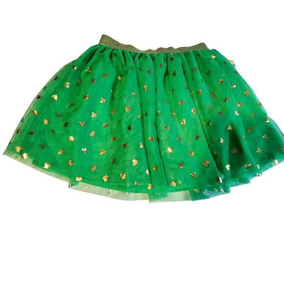 Cat & Jack Girls XL (14) Green Tulle Skirt With Gold Clover Print - Picture 5 of 8